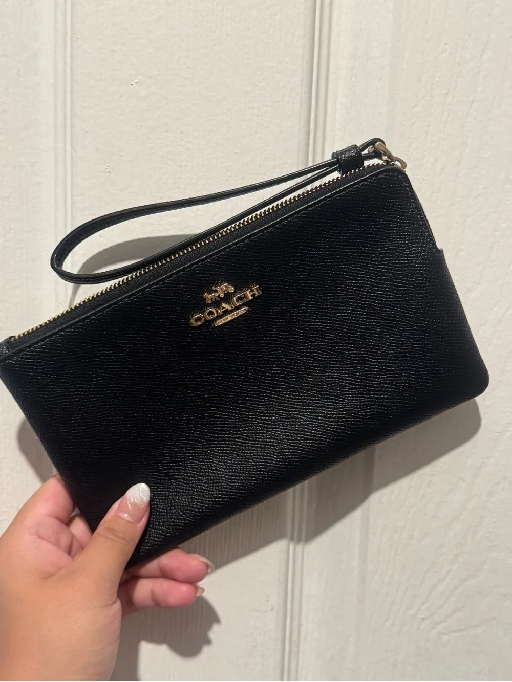Coach Black Leather Wristlet with Gold Logo